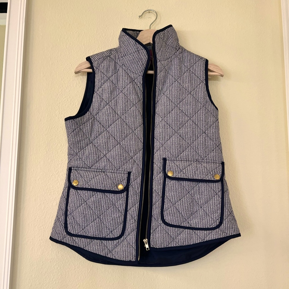 Quilted Navy-Trim Herringbone Vest